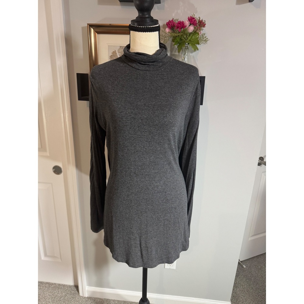 Joan Vass New York Womens Large Gray Turtleneck Tunic Long Sleeve Rayon Spandex